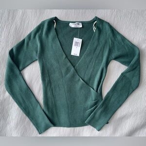 Green V-Neck Wrap Sweater
